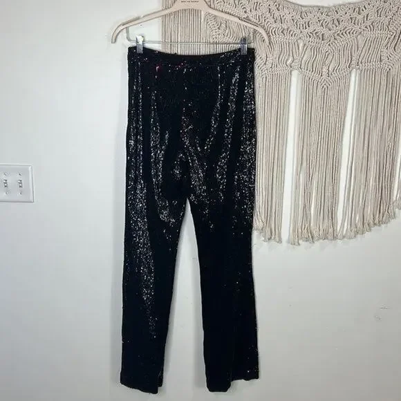 Badgley Mischka Plum Pink black Sequin party Pants Size 2 straight 80's disco - Picture 5 of 6